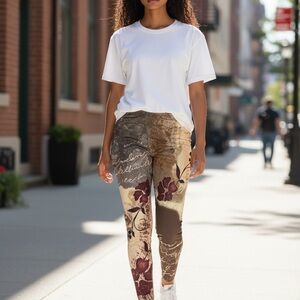 SHEIN Brown and Cream Floral Leggings